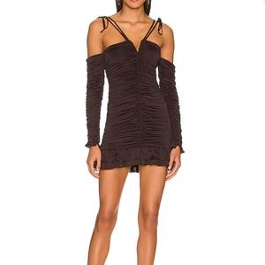 Lovers + Friends Black Elaine Ruched off the shoulder dress